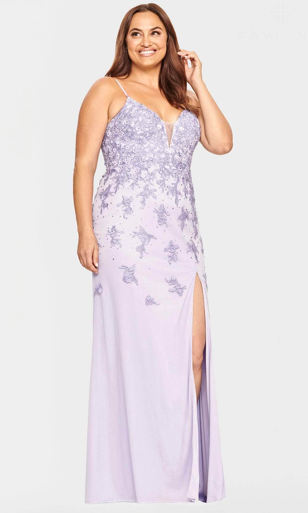 Faviana 9539 - Embroidered Tulle Long Dress with Slit Couture Candy Faviana 9539 - Embroidered Tulle Long Dress with Slit Couture Candy