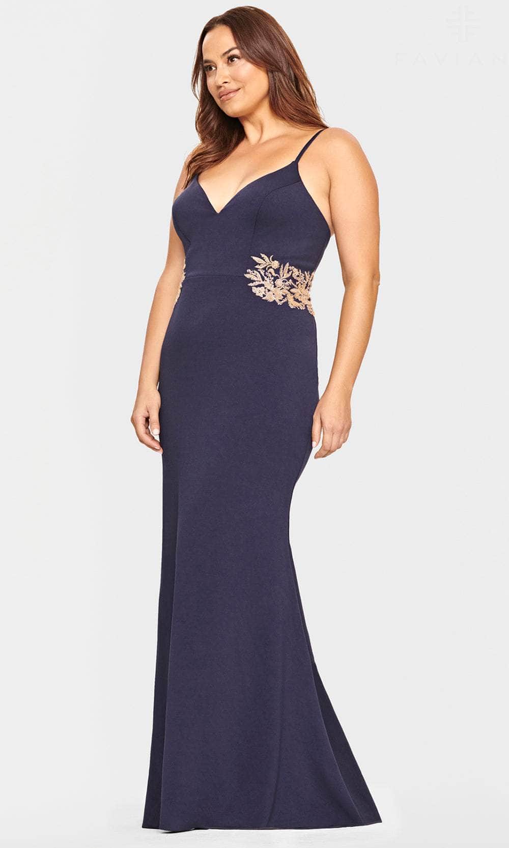 Faviana 9540 - Gilded Applique V-Neck Prom Dress 22w / Navy/Gold - Shop Faviana Dresses On Couture Candy at CoutureCandy.com Faviana 9540 - Gilded Applique V-Neck Prom Dress 22w / Navy/Gold - Shop Faviana Dresses On Couture Candy at CoutureCandy.com