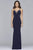 Faviana - S10107 Lace Beaded V-Neck Jersey Sheath Dress Prom Dresses 00 / Navy