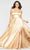 Faviana - S10211 Strappy Open Back Charmeuse A-Line Dress in Gold