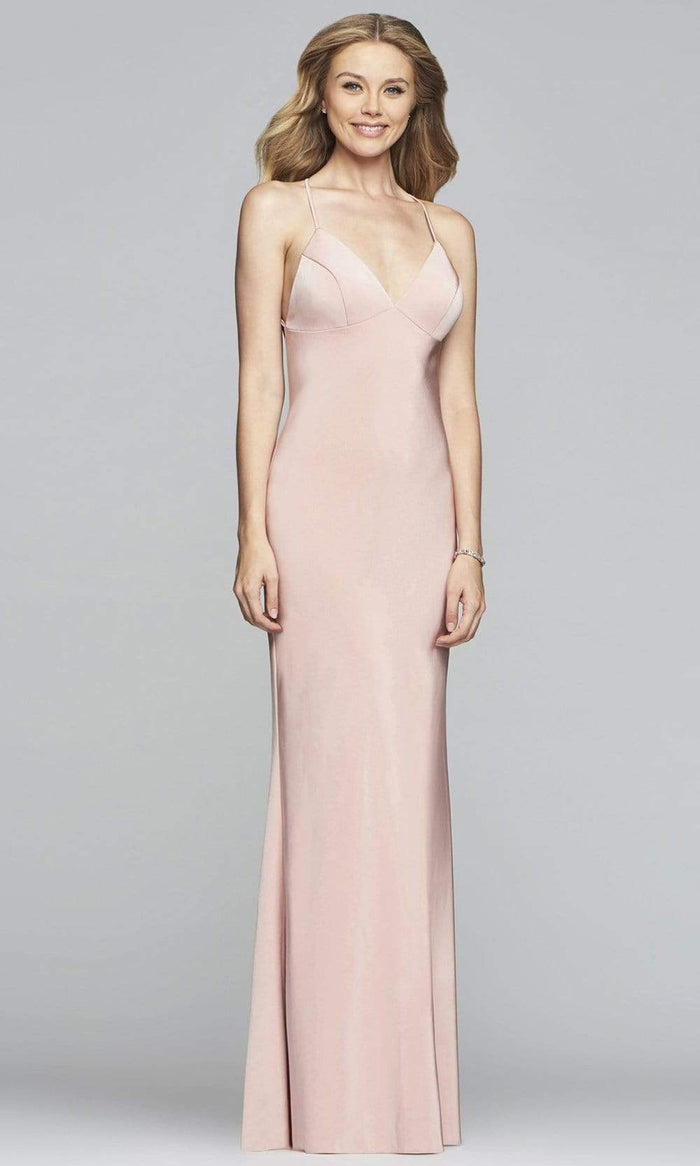 Faviana - S10214 V-neck Low Cut Crisscross Back Satin Evening Dress Special Occasion Dress 00 / Dusty Pink