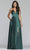 Faviana - S10255 Stretch Matte Satin V-neck A-line Dress Prom Dresses 00 / Deep Green