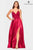 Faviana - S10400 Beaded Lace V Neck Flowy Satin Gown Prom Dresses 00 / Red