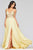 Faviana - S10414 Applique Deep V-neck Chiffon A-line Dress Prom Dresses 00 / Buttercream