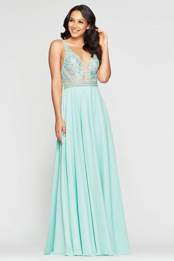 Faviana - S10414 Applique Deep V-neck Chiffon A-line Dress Couture Candy Faviana - S10414 Applique Deep V-neck Chiffon A-line Dress Couture Candy