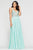 Faviana - S10414 Applique Deep V-neck Chiffon A-line Dress Prom Dresses 00 / Seaglass
