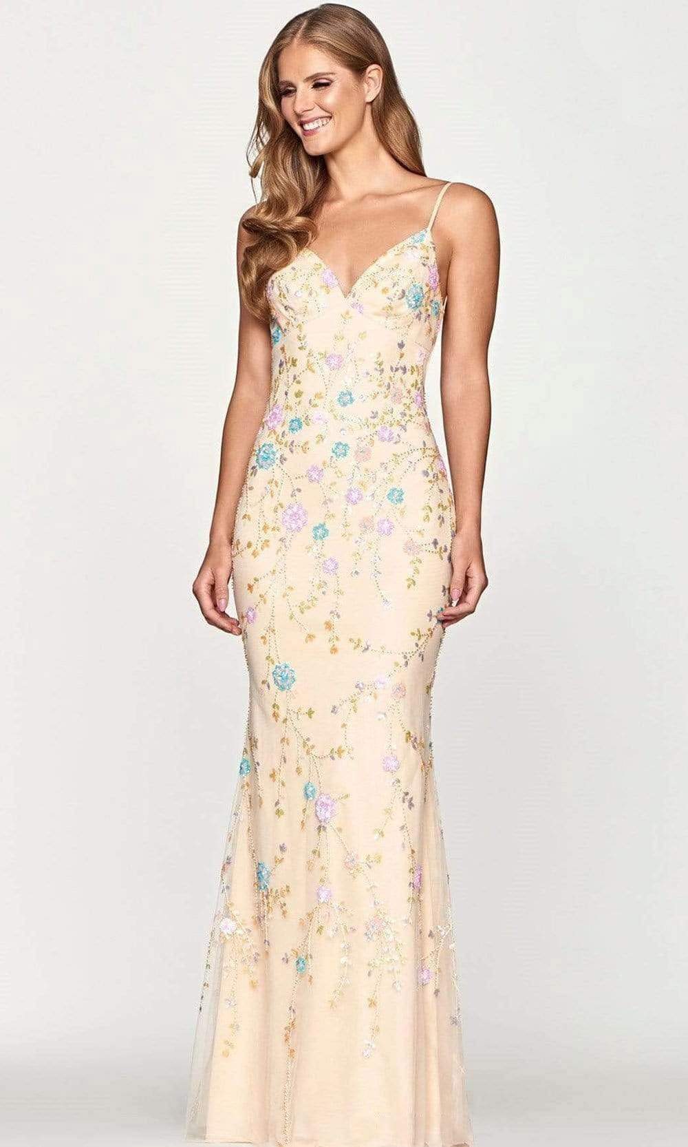 Faviana S10653 Floral Sequined V Neck Long Gown – Couture Candy