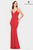 Faviana - S10668 V Neck Side Detailed Long Gown Prom Dresses 00 / Red/Red
