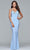 Faviana - s7999 Long jersey v-neck dress with side applique Prom Dresses 0 / Cloud Blue