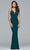 Faviana - s7999 Long jersey v-neck dress with side applique Prom Dresses 0 / Evergreen