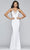 Faviana - s7999 Long jersey v-neck dress with side applique Prom Dresses 0 / Ivory/Rose Gold