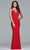 Faviana - s7999 Long jersey v-neck dress with side applique Prom Dresses 0 / Red