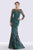 Feriani Couture - 18718 Floral Lace Long Sleeve Sheath Dress Special Occasion Dress 2 / Teal