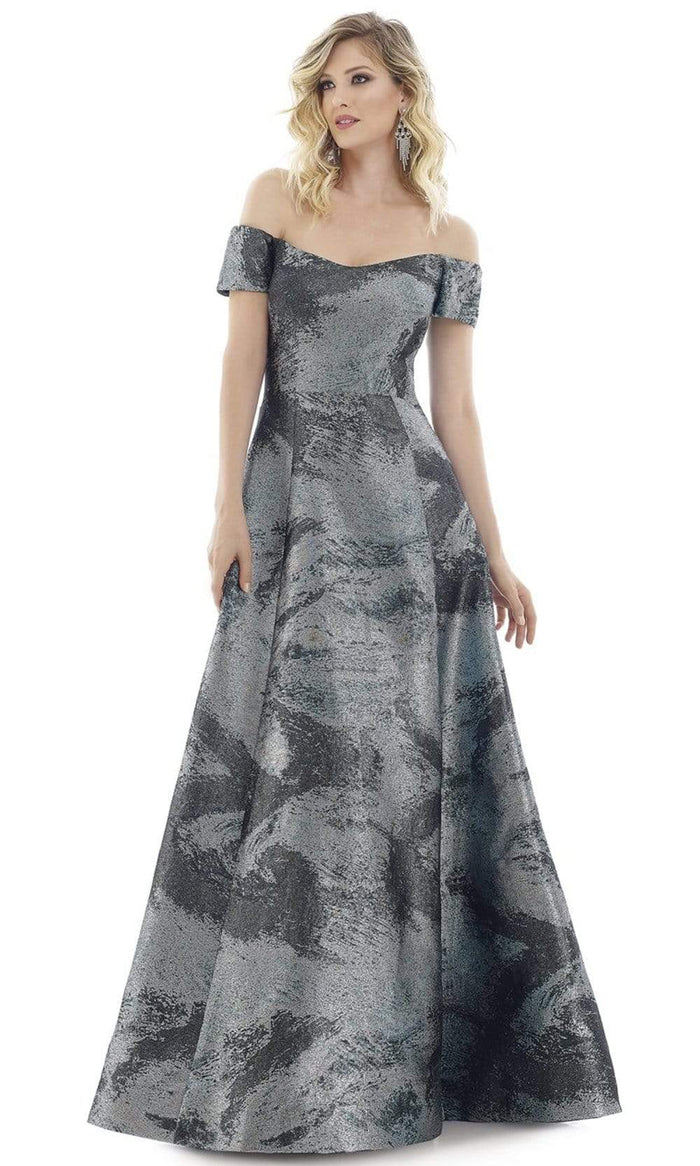Feriani Couture - 20111 Off-Shoulder A-Line Evening Gown Evening Dresses 6 / Silver Galaxy
