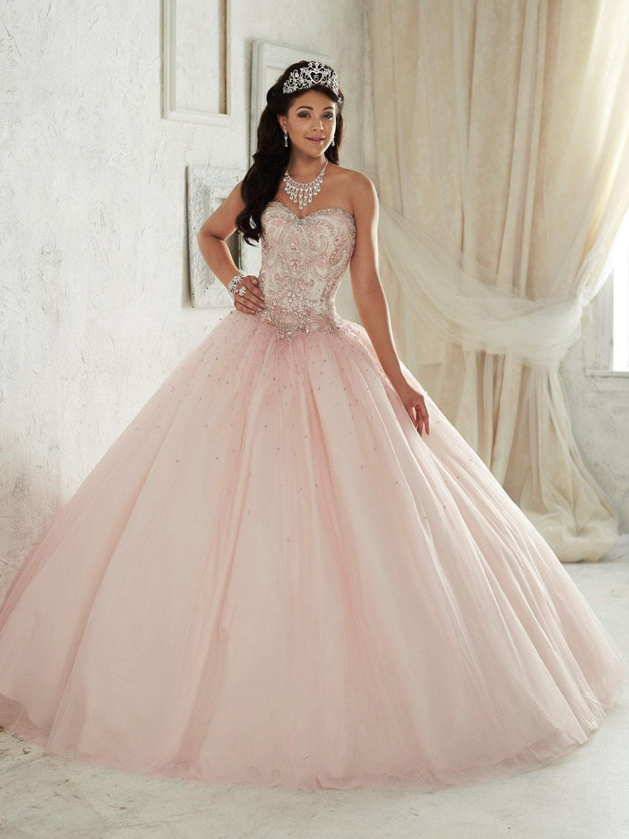 Fiesta Gowns - 56287 Beaded Strapless Sweetheart Tulle Ballgown Special Occasion Dress 0 / Pink/Cream