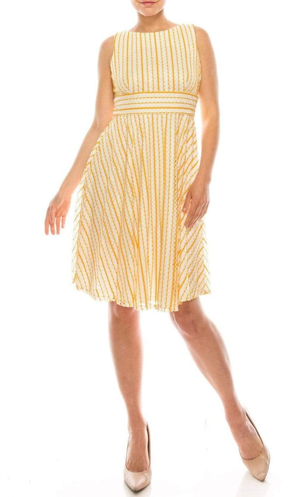 Gabby Skye - 18852M Sleeveless Crochet Stripe A-Line Dress Couture Candy Gabby Skye - 18852M Sleeveless Crochet Stripe A-Line Dress Couture Candy