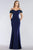Gia Franco - 12954 Jeweled Arm Drape Off Shoulder Trumpet Gown Evening Dresses 6 / Navy