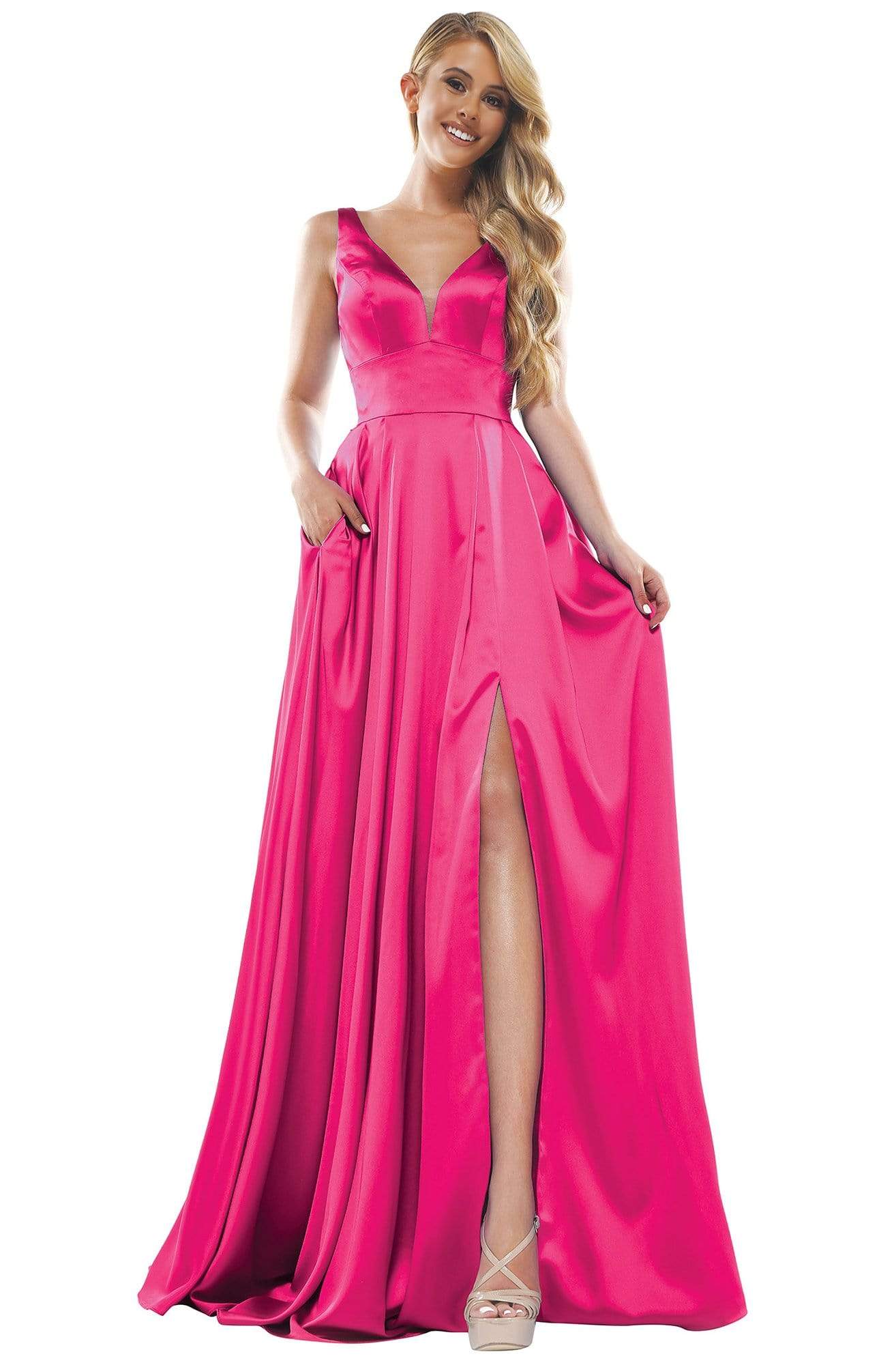 Glow Dress - G904 Deep V-Neck Satin A-Line Gown Couture Candy Glow Dress - G904 Deep V-Neck Satin A-Line Gown Couture Candy
