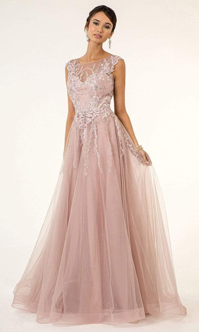 GLS by Gloria - GL1923 Cap Sleeve Embroidery Ornate Dress Prom Dresses XS / Dusty Rose