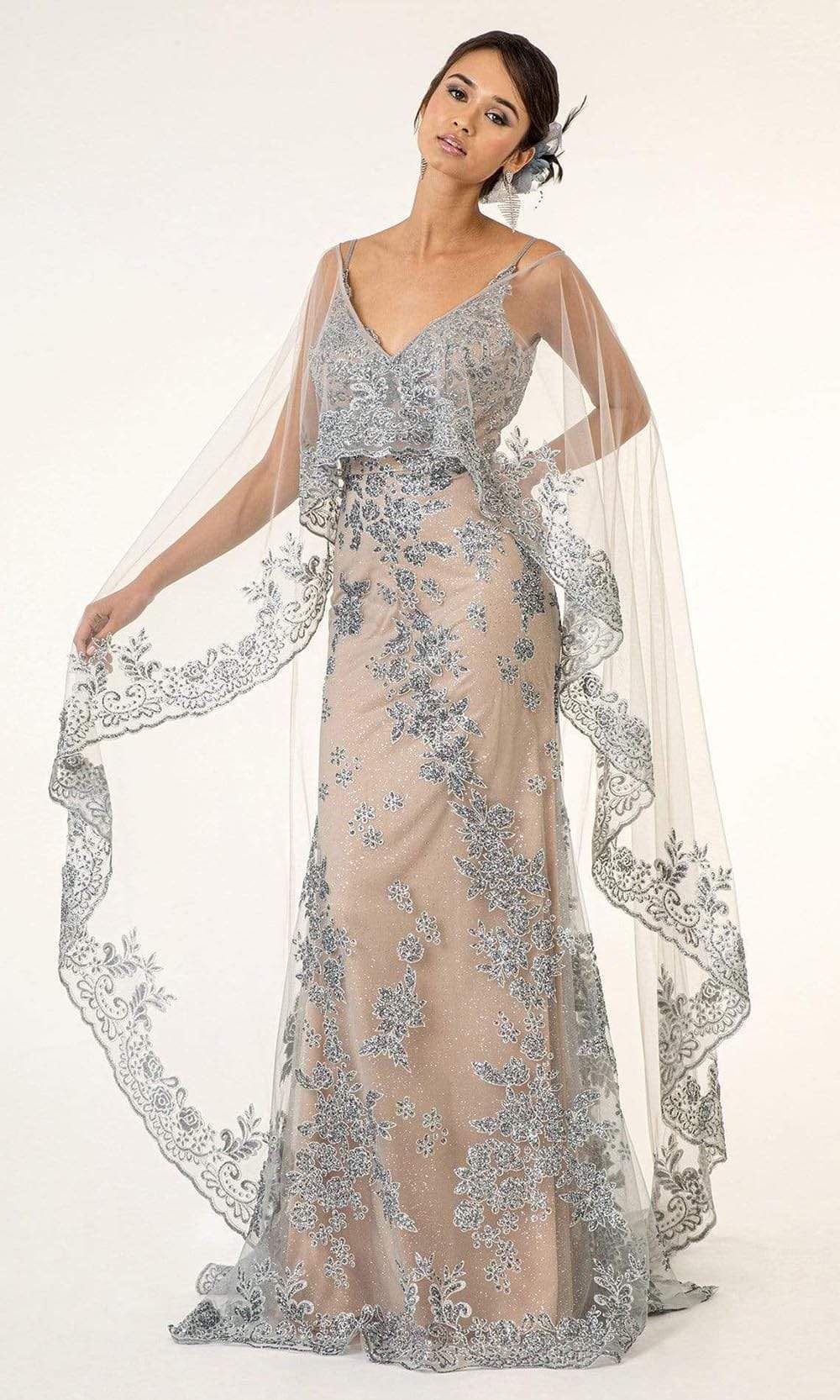 GLS by Gloria GL1925 Prom Dress - Silver/Nude | NewYorkDress GLS by Gloria GL1925 Prom Dress - Silver/Nude | NewYorkDress