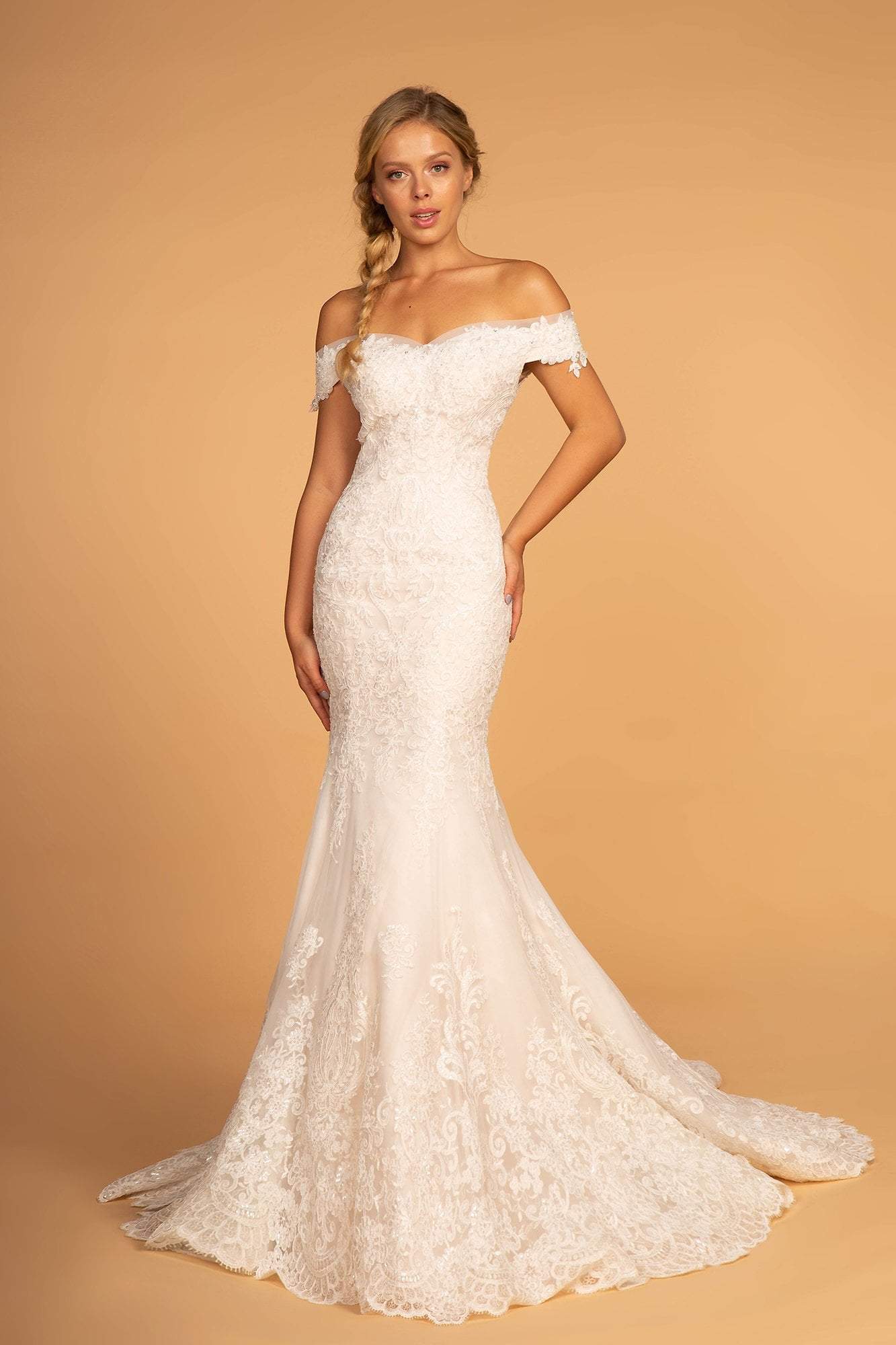 GLS by Gloria - GL2591 Lace Off-Shoulder Mermaid Gown Xs / Ivory/Champagne GLS by Gloria - GL2591 Lace Off-Shoulder Mermaid Gown Xs / Ivory/Champagne