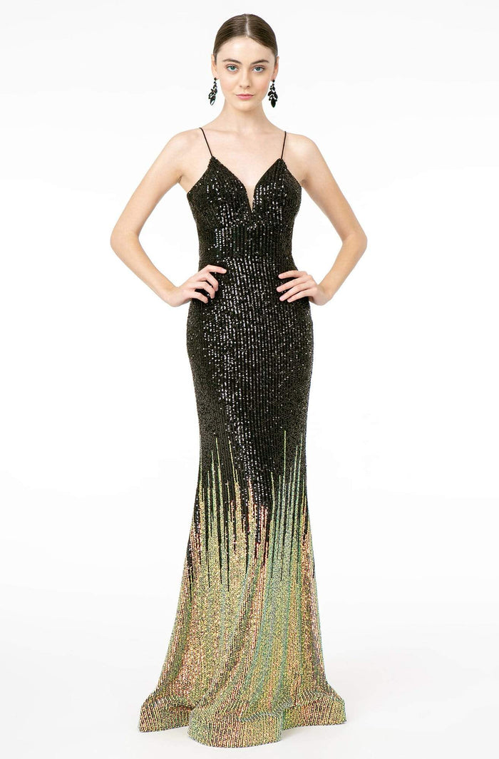 GLS by Gloria - GL2899 Deep V-Neck Allover Sequin Mermaid Gown Pageant Dresses XS / Black