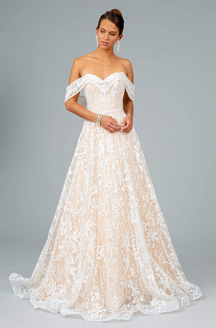 GLS by Gloria - GL2937 Embroidered Off The Shoulder A-line Gown Wedding Dresses XS / Champagne