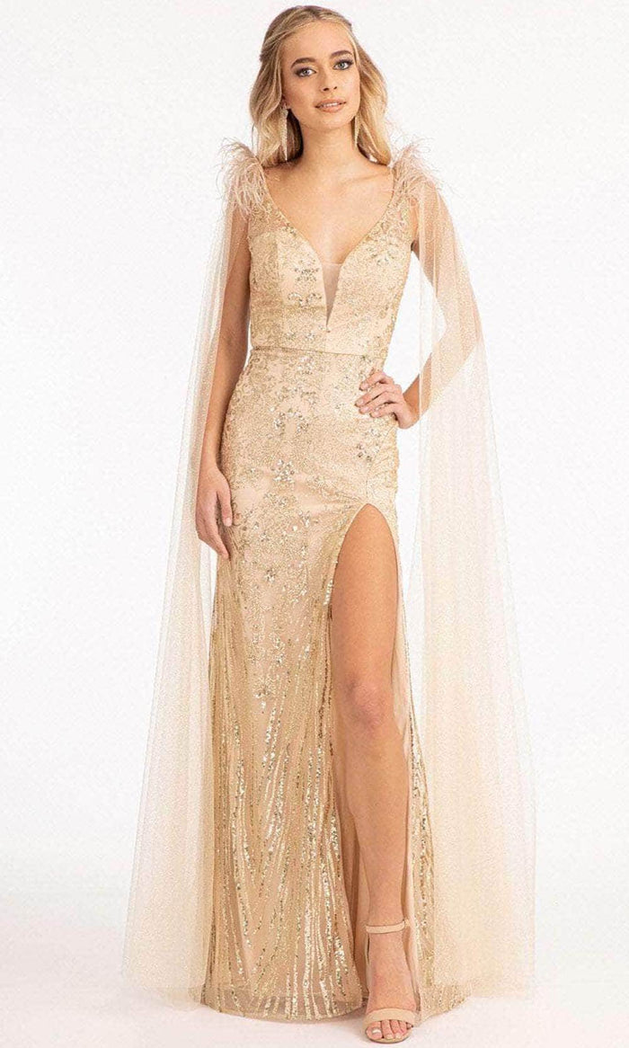 GLS by Gloria GL3047 - Draping Sash Evening Gown Special Occasion Dress XS / Champagne