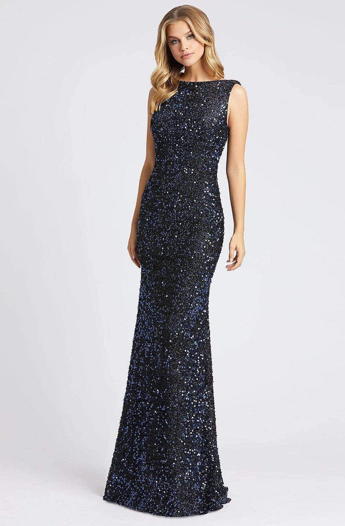 Ieena Duggal - 26331I Sequined Cowl Back Mermaid Gown Prom Dresses 0 / Midnight Blue