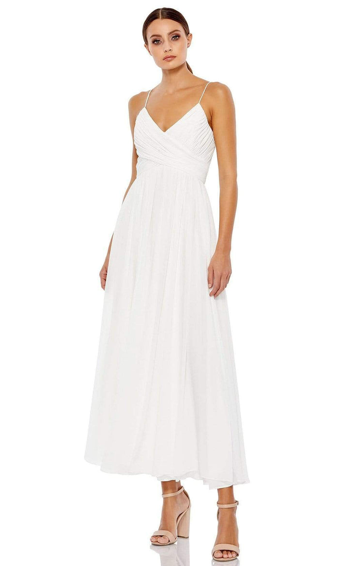 Ieena Duggal - 2650 Flowy And Soft V Neck Long Dress Wedding Dresses XXS / White