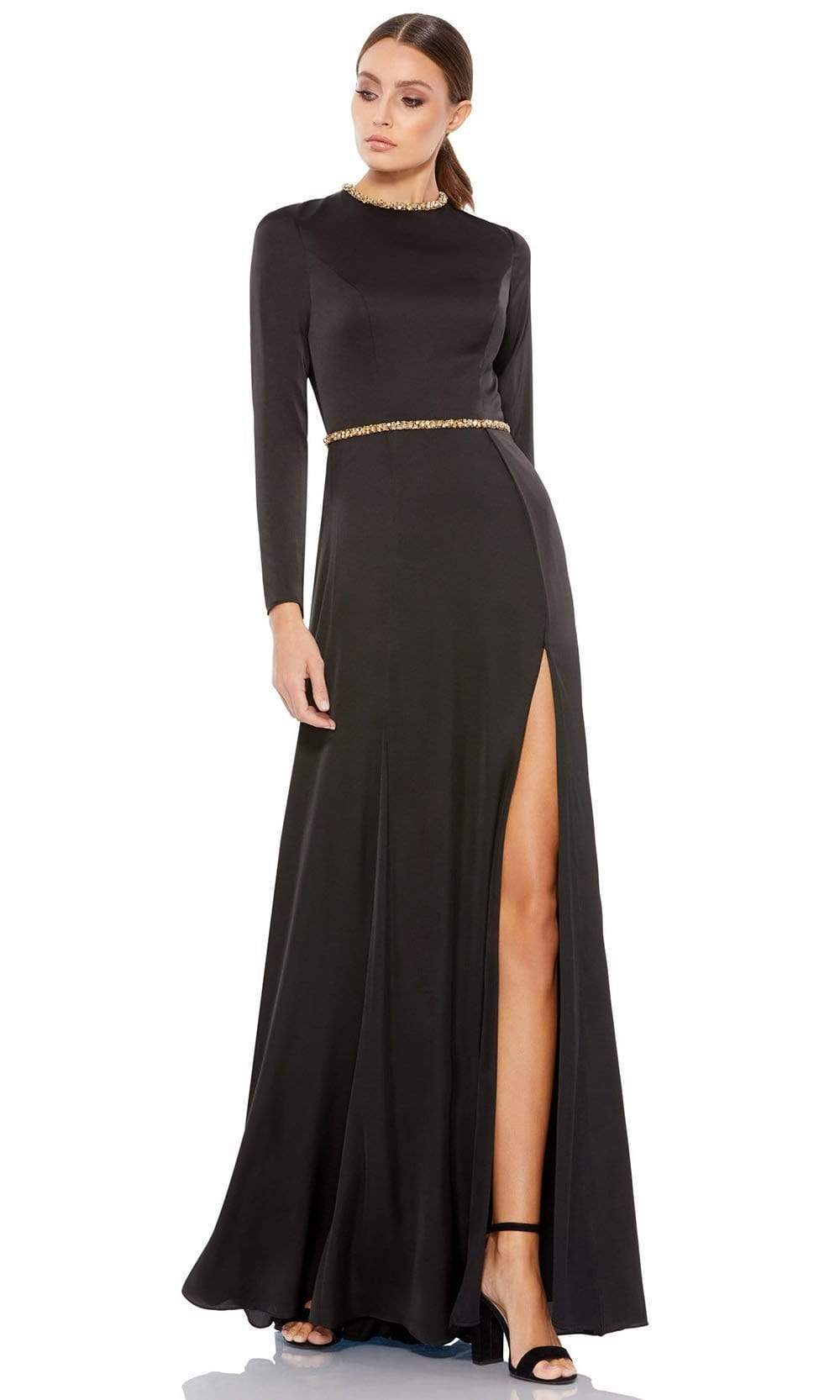 Ieena Duggal - 26524 Crystal Trim Long Sleeve High Slit A-Line Gown Couture Candy Ieena Duggal - 26524 Crystal Trim Long Sleeve High Slit A-Line Gown Couture Candy