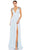 Ieena Duggal - 26540 V-Neck Beaded Shoulders A-Line Gown With Slit Evening Dresses 0 / Powder Blue