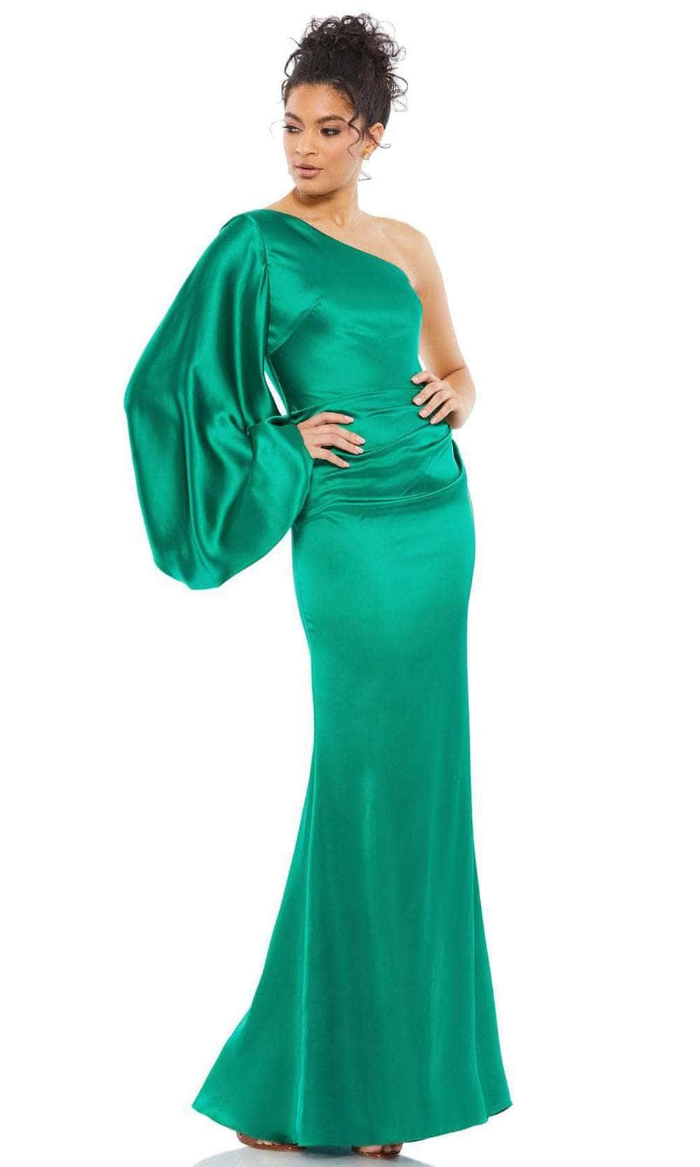 Mac Duggal Womens Satin One Shoulder Evening Dress Green 8 Mac Duggal Womens Satin One Shoulder Evening Dress Green 8