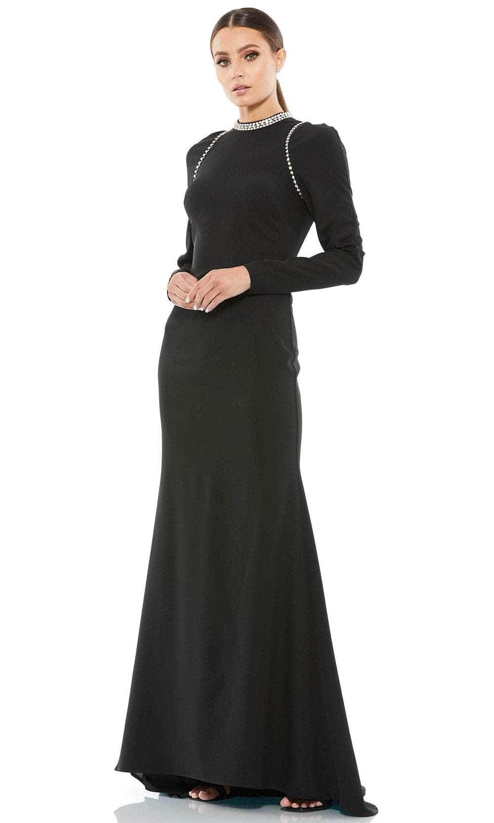 Ieena for Mac Duggal - Black Raglan Long Sleeve High Neck Gown - Black / US 16 Ieena for Mac Duggal - Black Raglan Long Sleeve High Neck Gown - Black / US 16