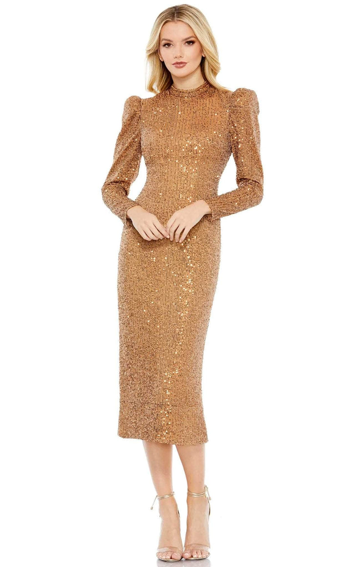 Ieena Duggal 42020 - High Neck Sequin Prom Dress Prom Dresses 0 / Antique Gold