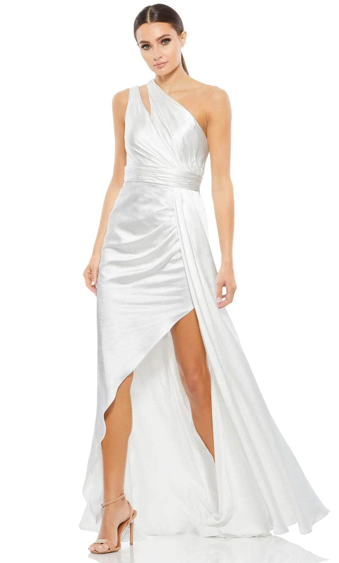 Ieena Duggal 49006 - Double Strapped Asymmetrical Dress Evening Dresses 0 / White