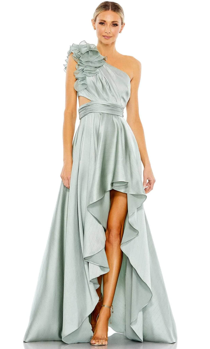 Ieena Duggal 49523 - One-Sleeve Ruffled Detail Prom Dress Prom Dresses 0 / Sage