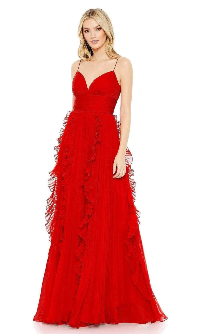 Ieena Duggal - 49533 Ruffle A-Line Gown Prom Dresses 0 / Red