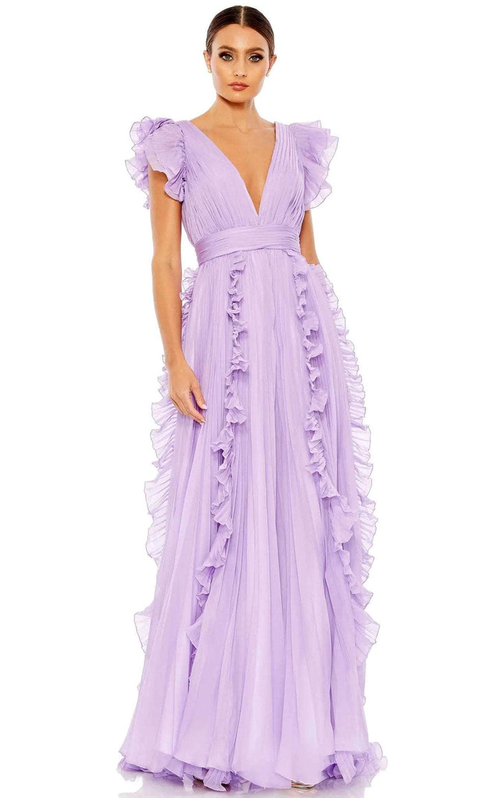 Ieena Duggal 49539 - V-Neck Ruffled Cap Sleeve Dress Evening Dresses 0 / Lilac