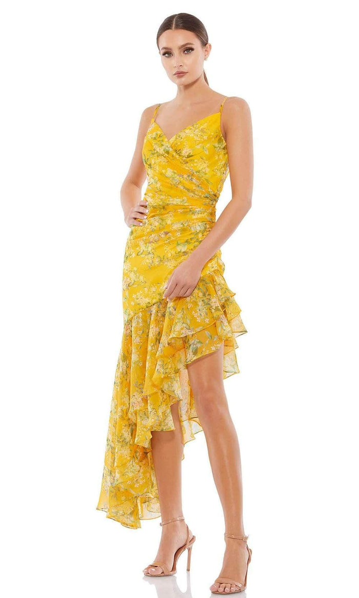 Ieena Duggal - 55425I Floral Printed Asymmetric Hem Dress Holiday Dresses 0 / Yellow Multi