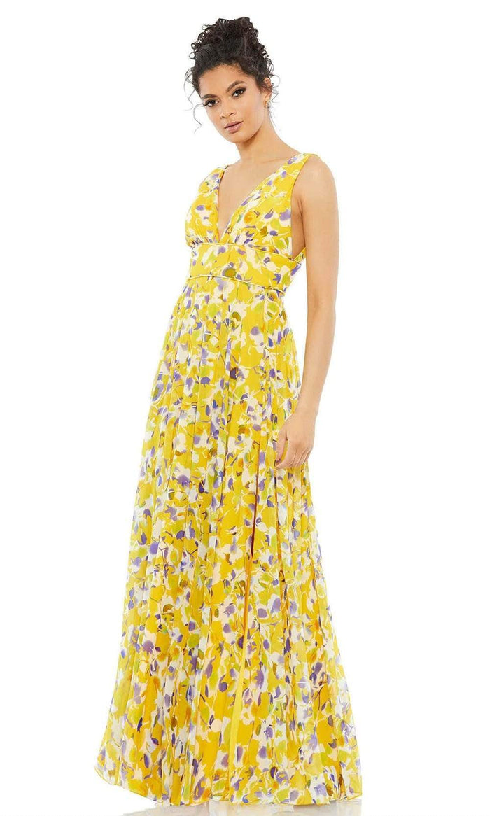 Ieena Duggal - 55434I Floral Printed Empire Dress Maxi Dresses 0 / Yellow Multi