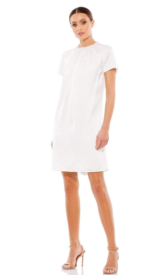 Ieena Duggal - 55698 Baggy Jewel Neck Mini Dress Special Occasion Dress 0 / White