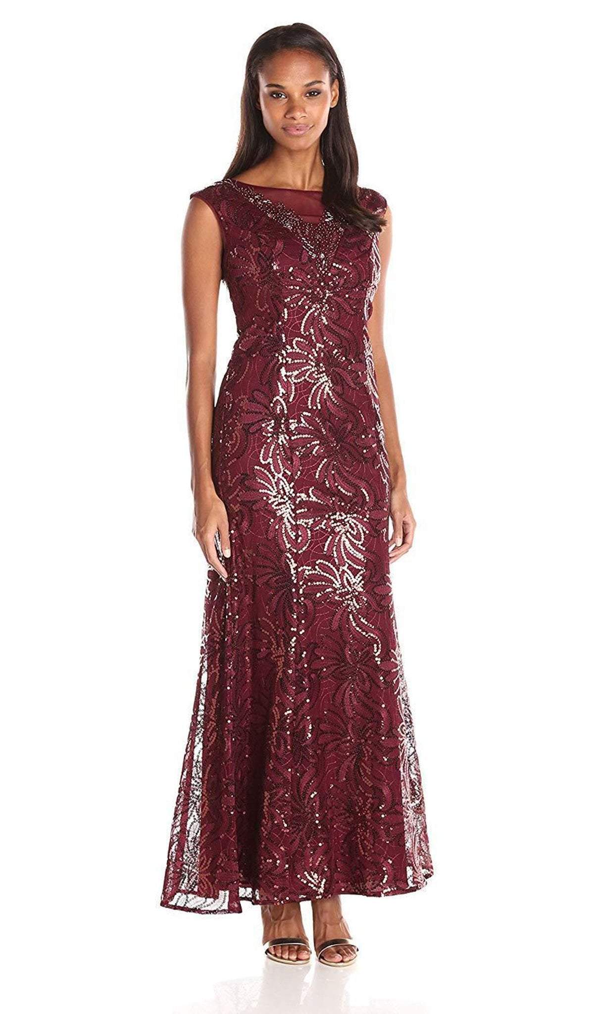 Ignite Evenings - 3399 Cap Sleeve Floral Sequined Mermaid Gown - 00 / Burgundy Ignite Evenings - 3399 Cap Sleeve Floral Sequined Mermaid Gown - 00 / Burgundy