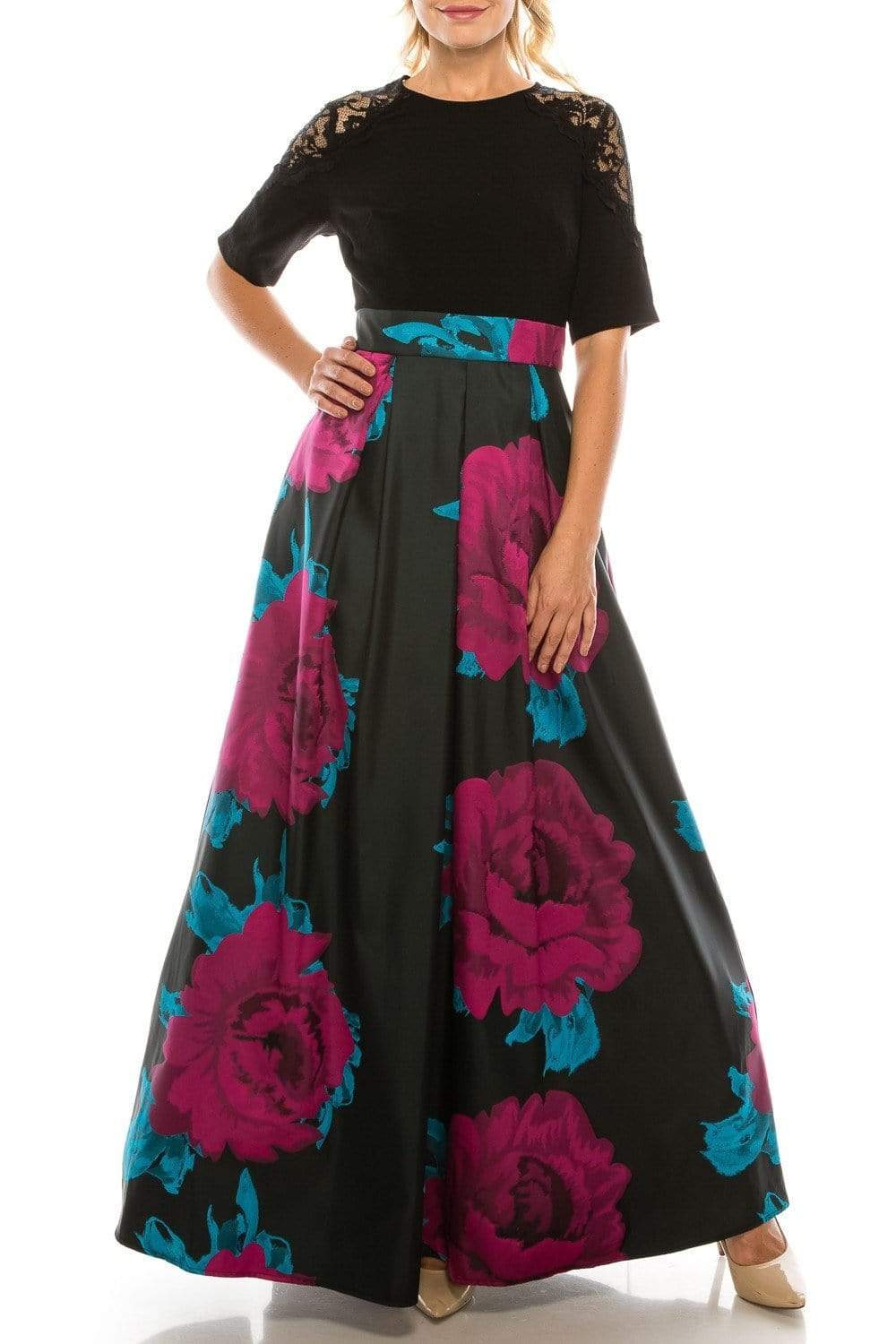 Ignite Evenings - IG3874 Lace Jewel Neck Floral Print A-Line Gown 8 / Black Multi - Shop Ignite Evenings Dresses On Couture Candy at CoutureCandy.com Ignite Evenings - IG3874 Lace Jewel Neck Floral Print A-Line Gown 8 / Black Multi - Shop Ignite Evenings Dresses On Couture Candy at CoutureCandy.com