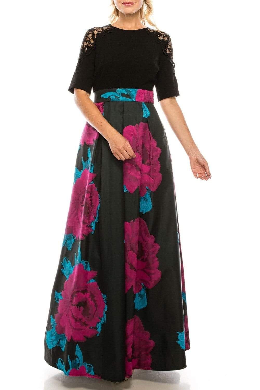 Ignite Evenings - IG3874 Lace Jewel Neck Floral Print A-line Gown 8 / Black Multi - Shop Ignite Evenings dresses on Couture Candy at CoutureCandy.com Ignite Evenings - IG3874 Lace Jewel Neck Floral Print A-line Gown 8 / Black Multi - Shop Ignite Evenings dresses on Couture Candy at CoutureCandy.com