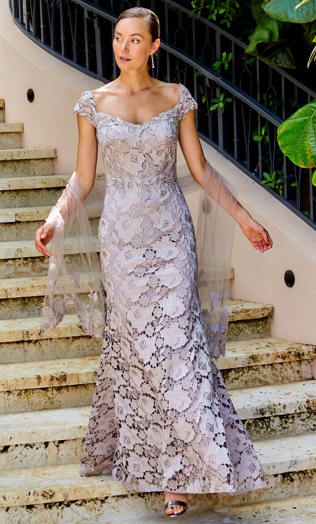 ivonne d dresses Ivonne D 122D65W Long Plus Size Formal Floral Lace Evening Dress