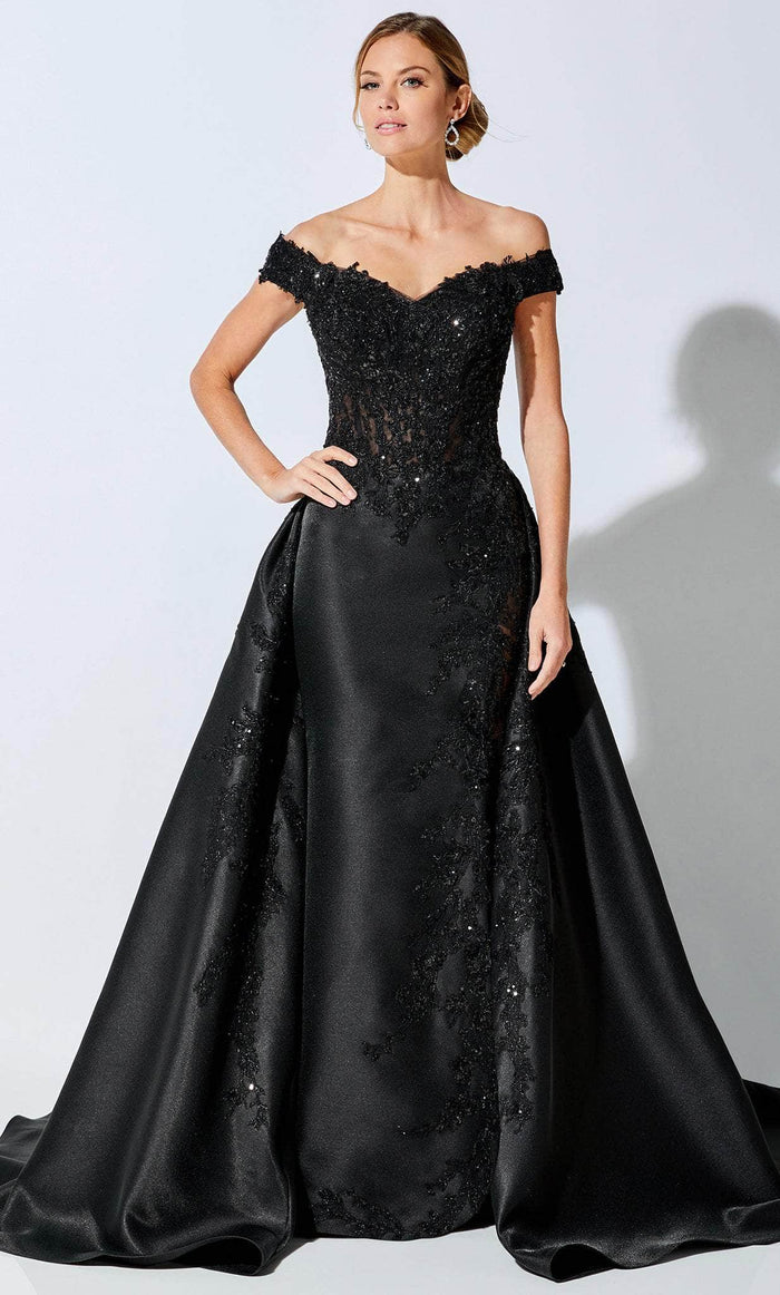 Ivonne D 221D51W - Lace Overskirt Formal Gown Formal Gowns 16W / Black