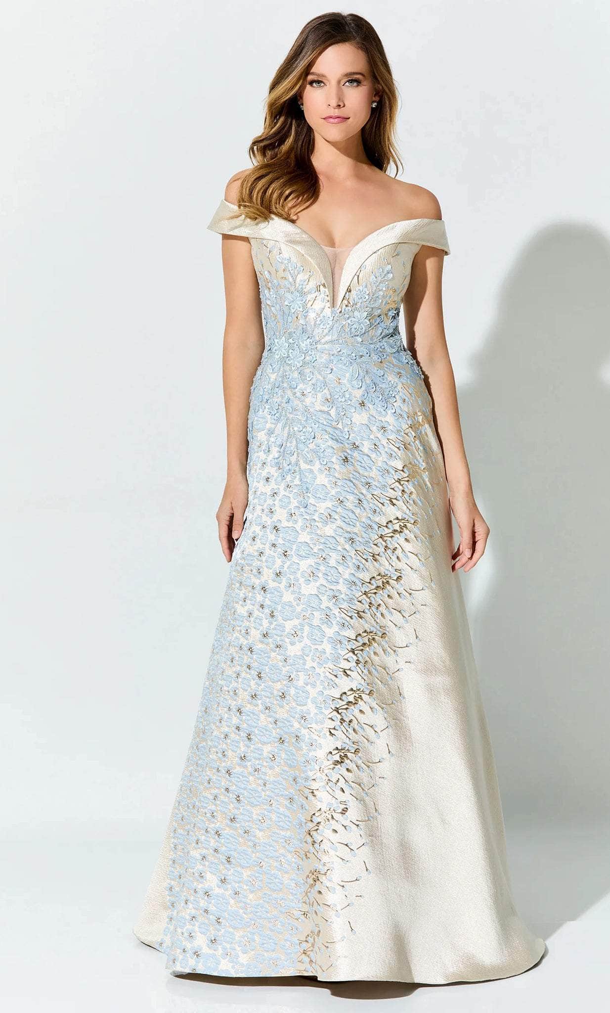 off shoulder brocade dress Ivonne D ID929