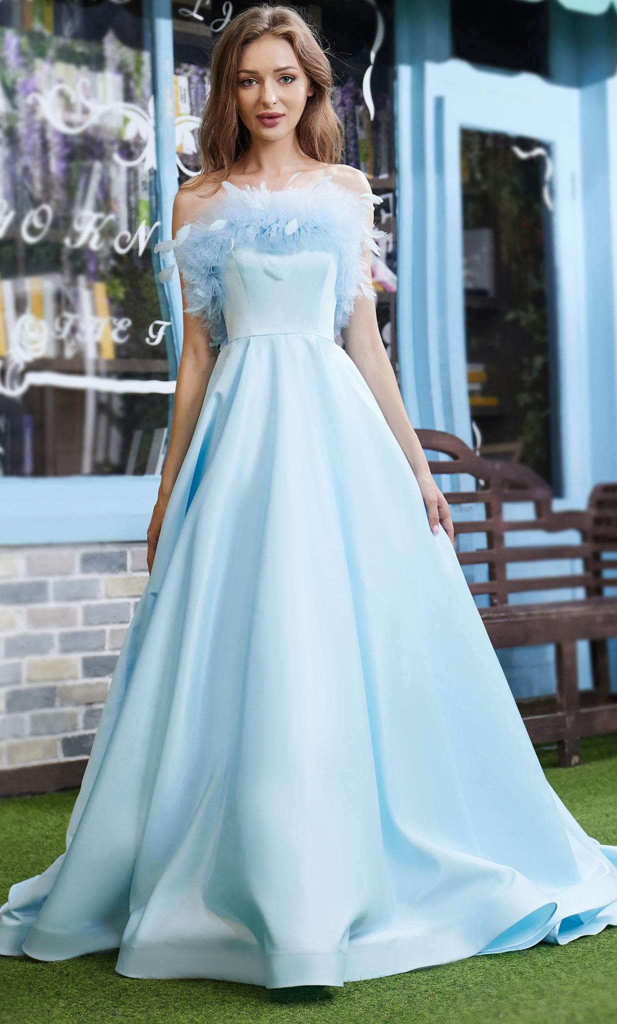 J'Adore Dresses J22044 - Feather Detailed Strapless Prom Dress Couture Candy J'Adore Dresses J22044 - Feather Detailed Strapless Prom Dress Couture Candy