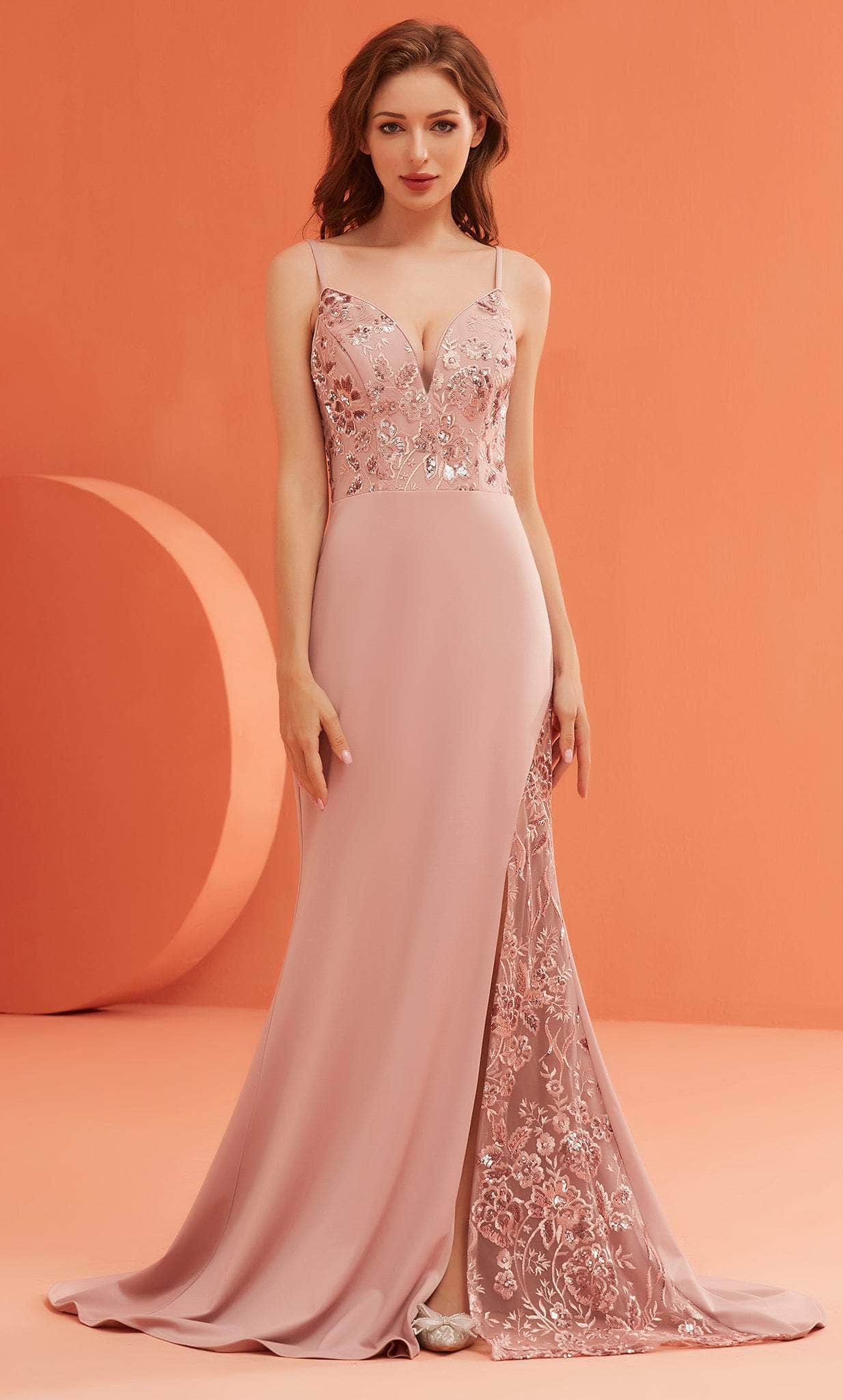J'Adore Dresses J22046 Sleeveless Embroidered Prom Dress Dusty Pink